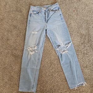 American Eagle Outfitters Light Blue Distressed Straight-Leg Jeans